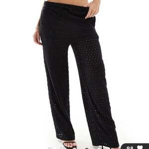 Kaiia crochet drawstring wide leg pants in black eyelet boho beachy vacation 14